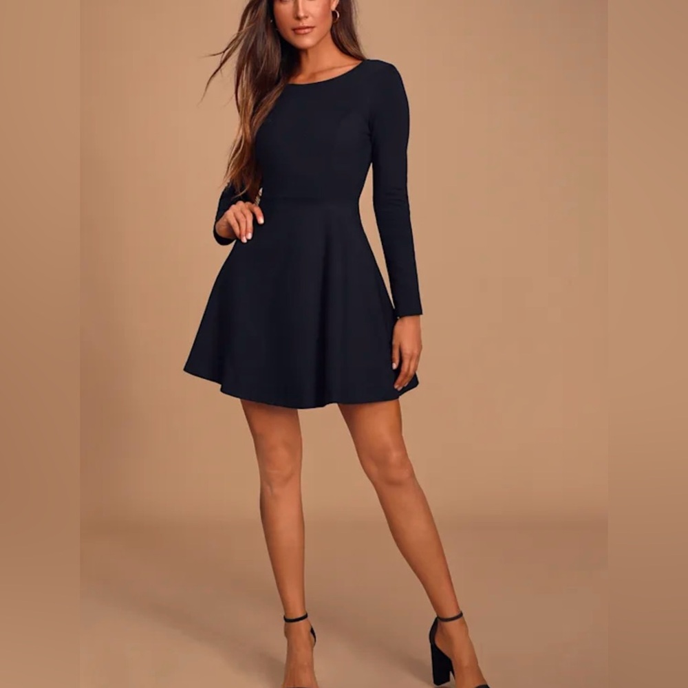 Lulu's Forever Chic Black Long Sleeve Dress Size Small